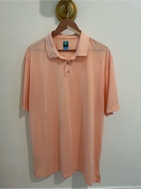 Peter Millar Peach and White Thin-Striped Polo